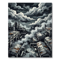 Dark Industrial Smoke Cloud Factory Rug