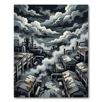 Dark Industrial Smoke Cloud Factory Rug