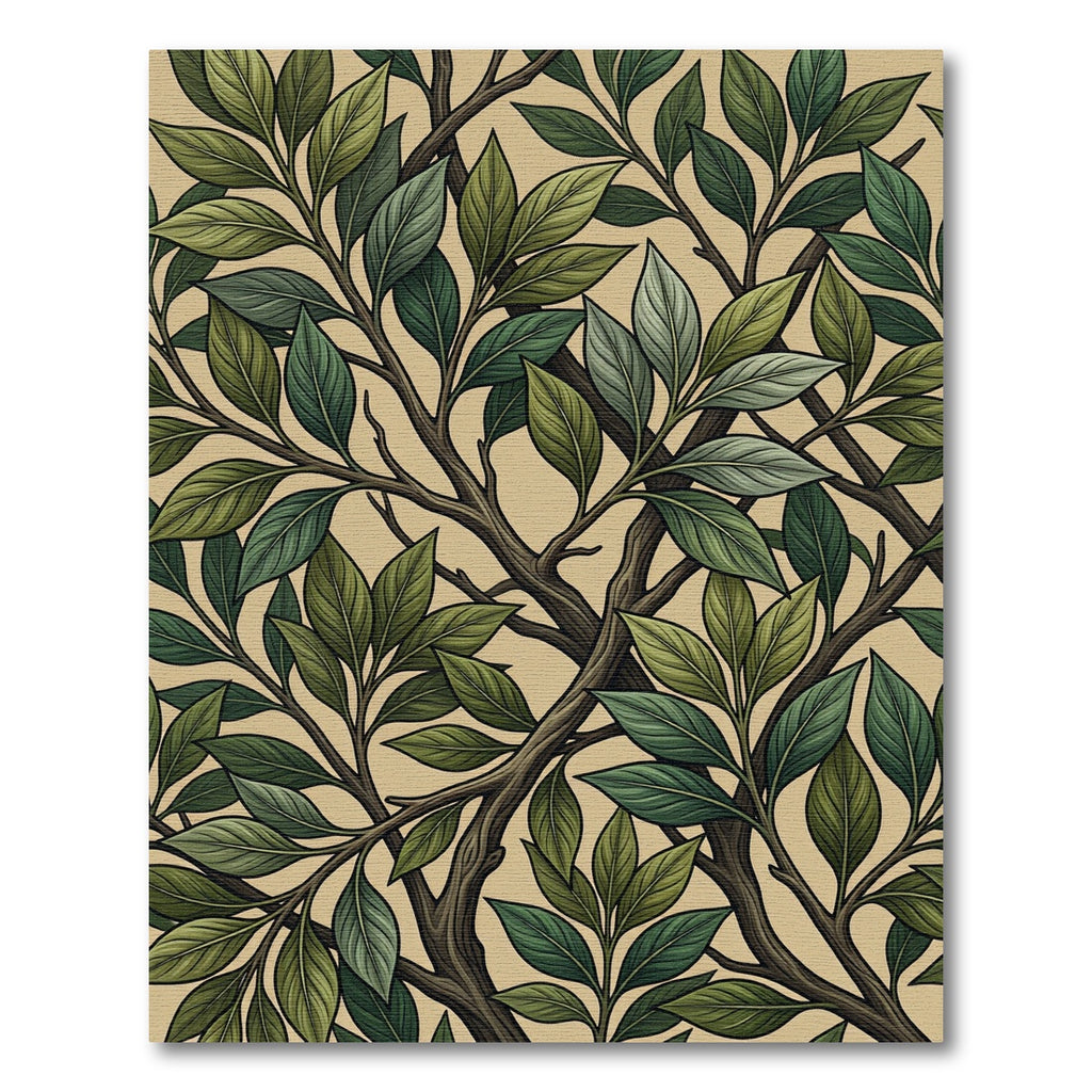 Lush Green Botanical Foliage Branch Rug