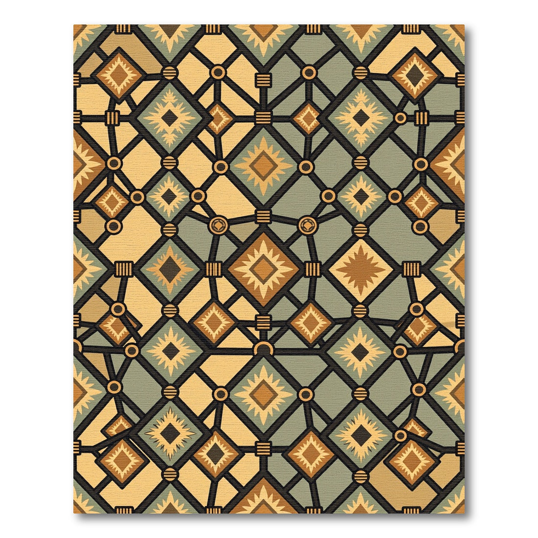 Earthy Geometric Diamond Grid Tile Rug