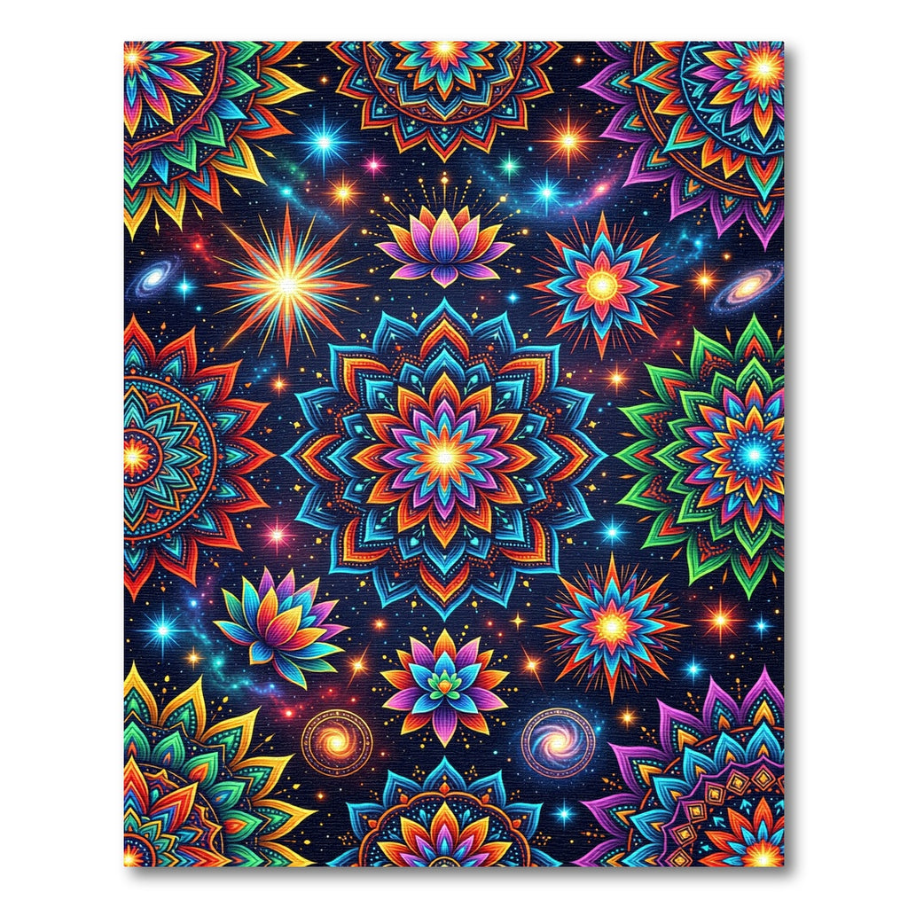 Vibrant Cosmic Lotus Mandala Rug