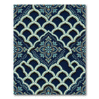 Elegant Navy Teal Arched Damask Art Rug