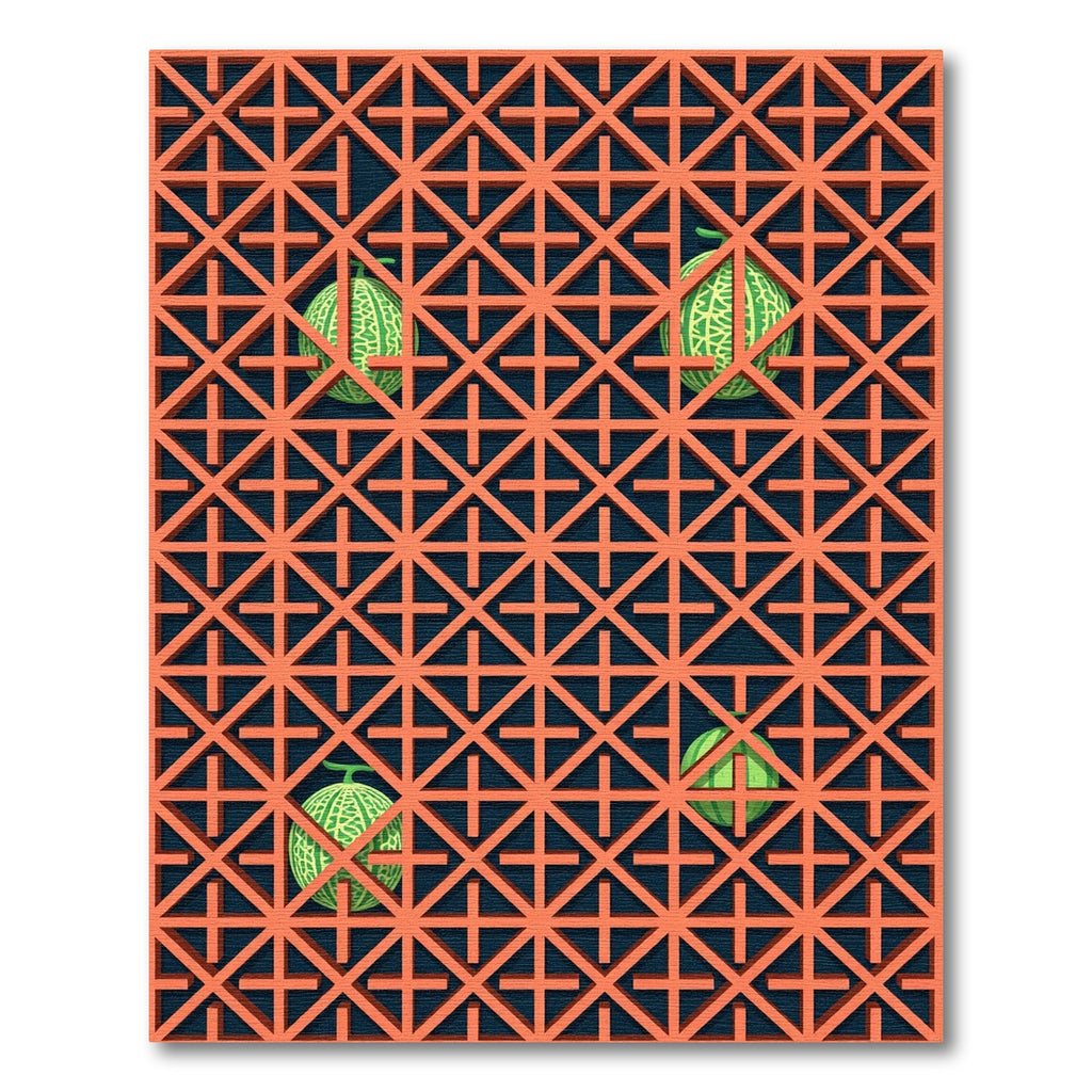 Geometric Terracotta Melon Lattice Grid Rug