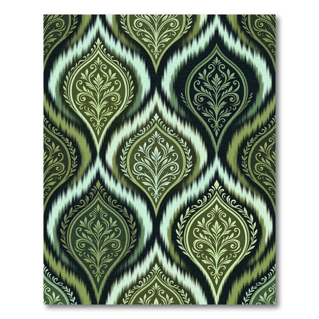 Olive Green Paisley Ikat Ornament Rug