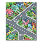 Vibrant Isometric Suburban Neighborhood Landscape Rug