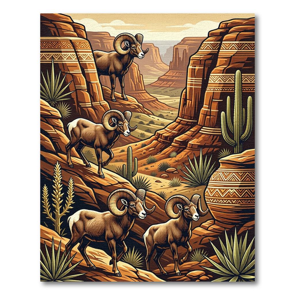 Canyon Bighorn Sheep Desert Terracotta Art Rug