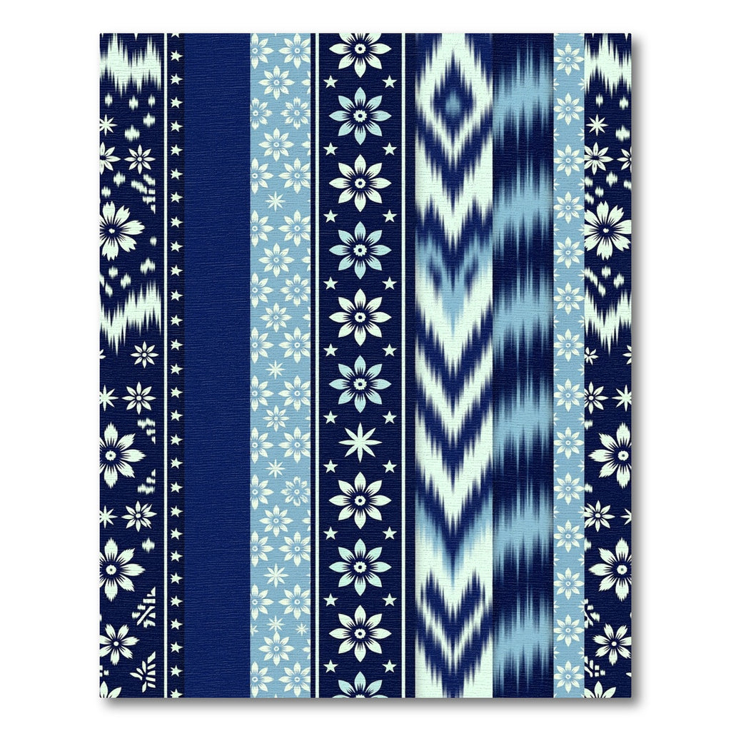 Striped Navy Blue Floral Starburst Rug