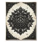 Ornate Black Damask Victorian Emblem Rug