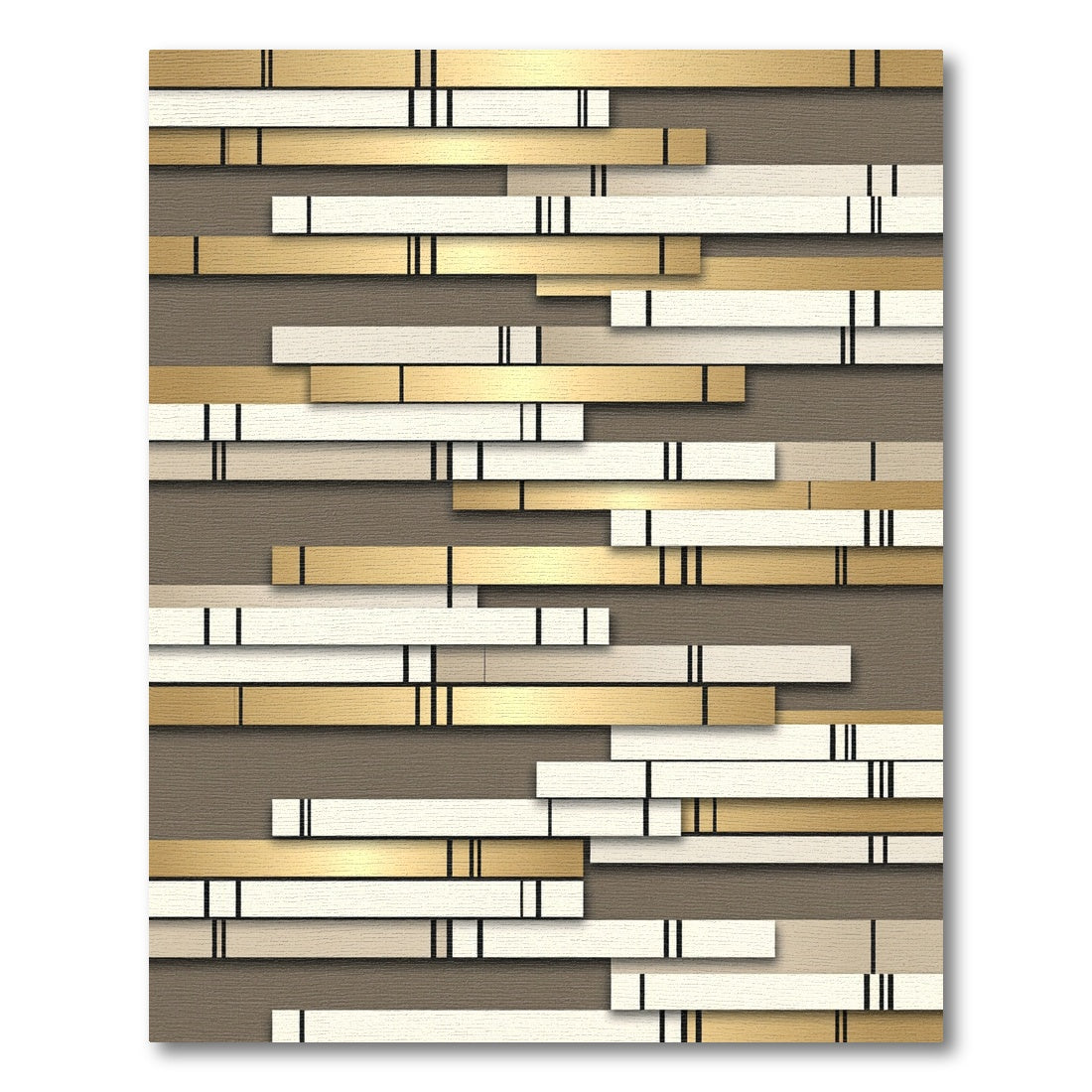 Golden White Horizontal Stripe Composition Rug