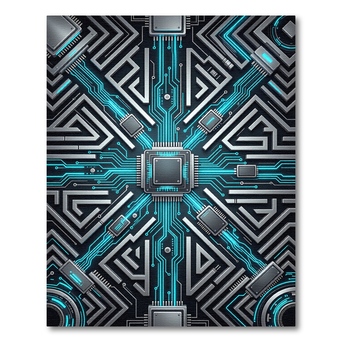 Futuristic Cybernetic Circuit Glow Tech Rug