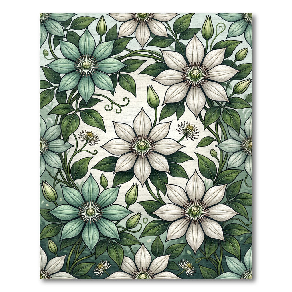 Ethereal Clematis Botanical Sage White Floral Rug