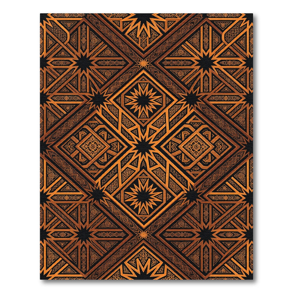 Ornate Orange Geometric Star Rug