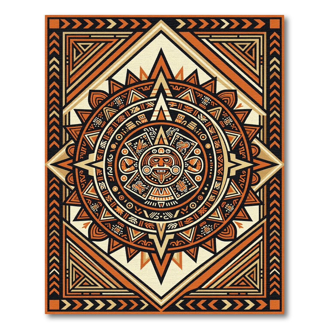 Aztec Sun Burnt Orange Geometric Medallion Rug
