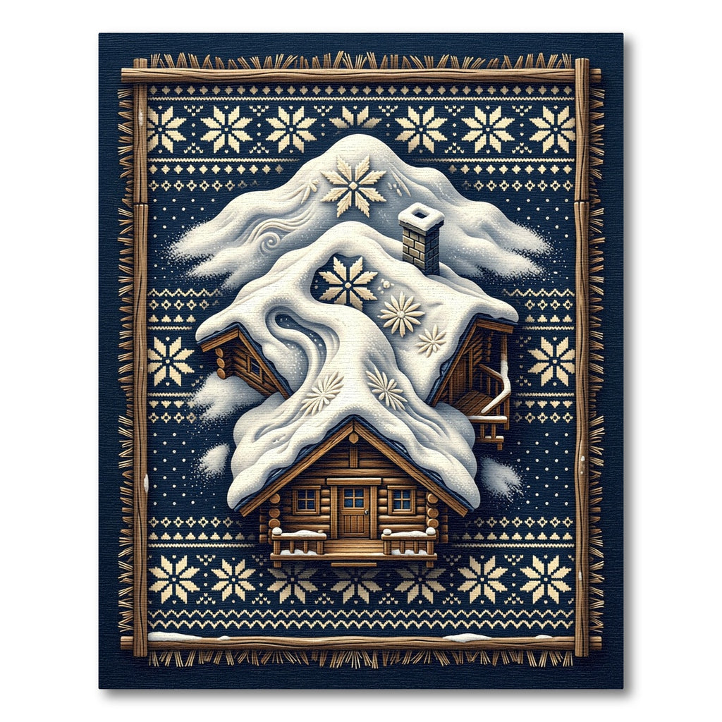 Midnight Navy Snowy Cabin Winter Nordic Rug