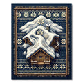 Midnight Navy Snowy Cabin Winter Nordic Rug