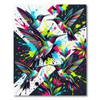 Vibrant Neon Hummingbird Abstract Splatter Rug