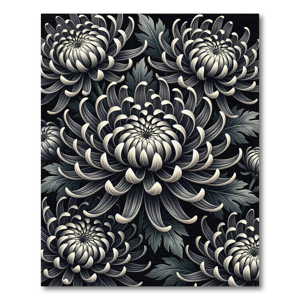 Monochromatic Black Chrysanthemum Flora Rug