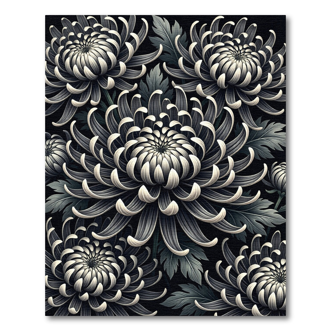 Monochromatic Black Chrysanthemum Flora Rug