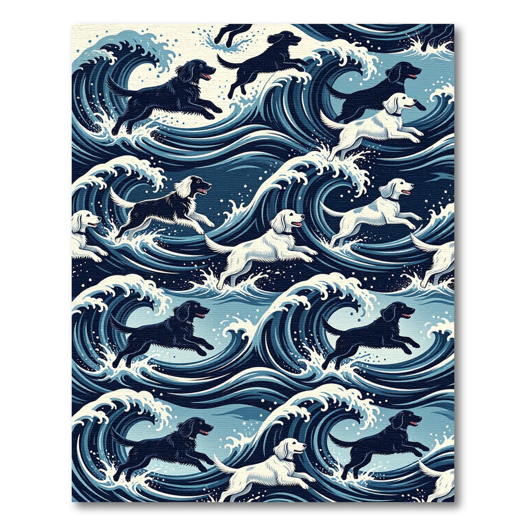 Majestic Indigo Hokusai Inspired Dog Waves Rug