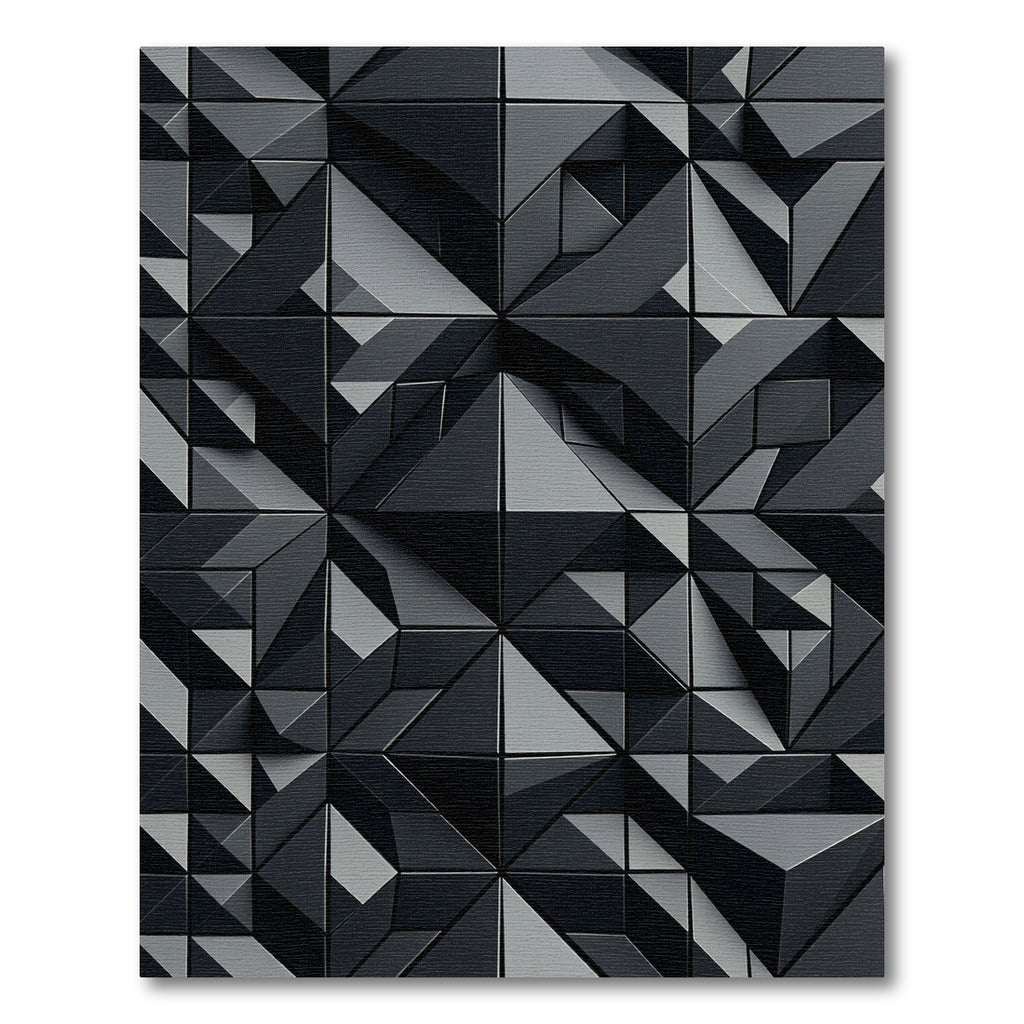 Modern Dark Gray Geometric Facets Rug