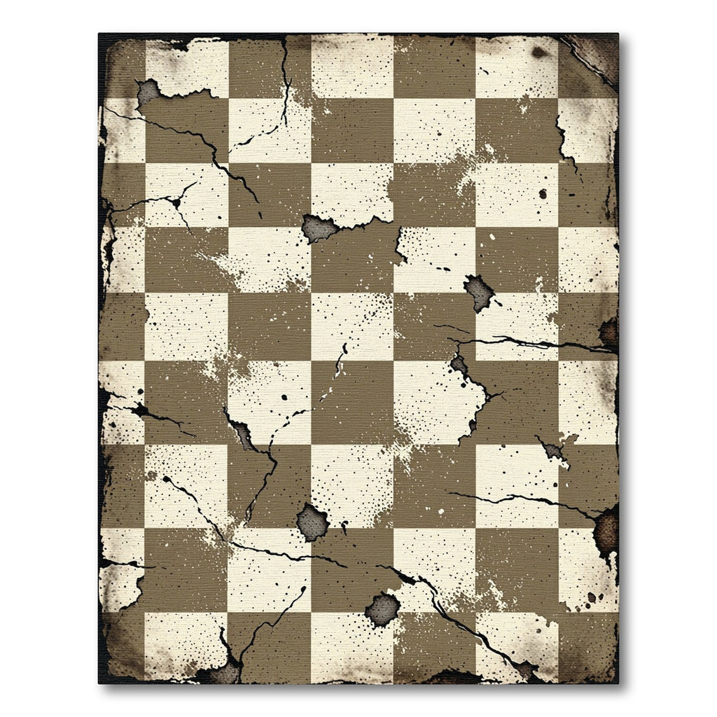 Distressed Earthy Brown Checkerboard Texture Rug