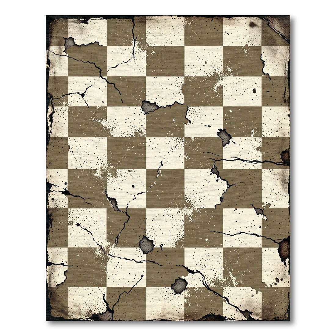 Distressed Earthy Brown Checkerboard Texture Rug