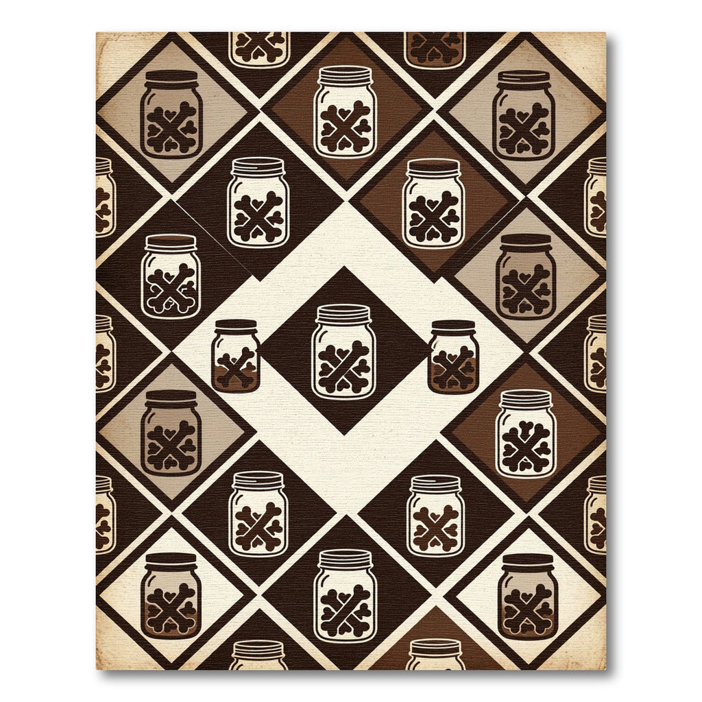 Dark Brown Bone Heart Diamond Grid Rug