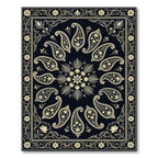 Classic Black Paisley Floral Border Rug