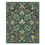 Elegant Sage and Gold Scrolling Medallion Rug