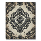 Ornate Charcoal Damask Scroll Filigree Rug