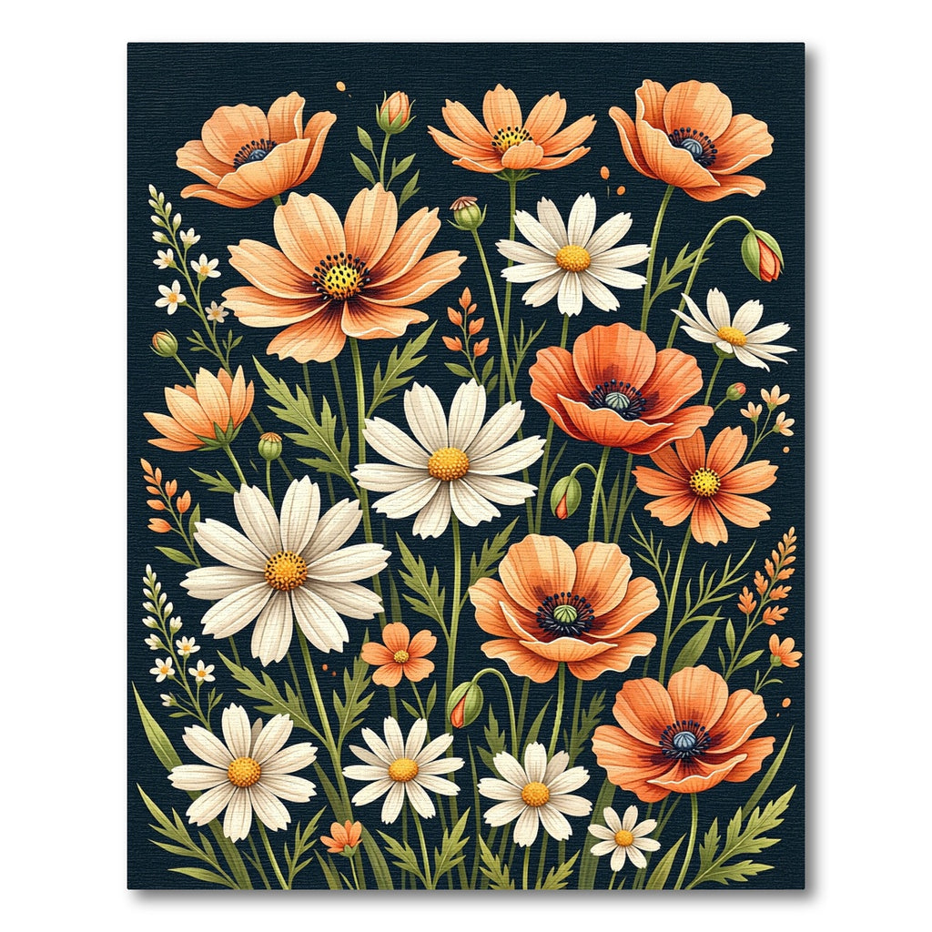 Orange and White Floral Meadow Rug