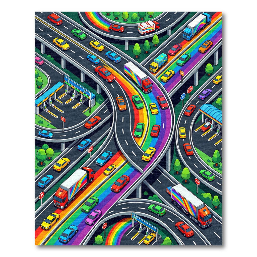 Vibrant Urban Highway Colorful Road Map Rug