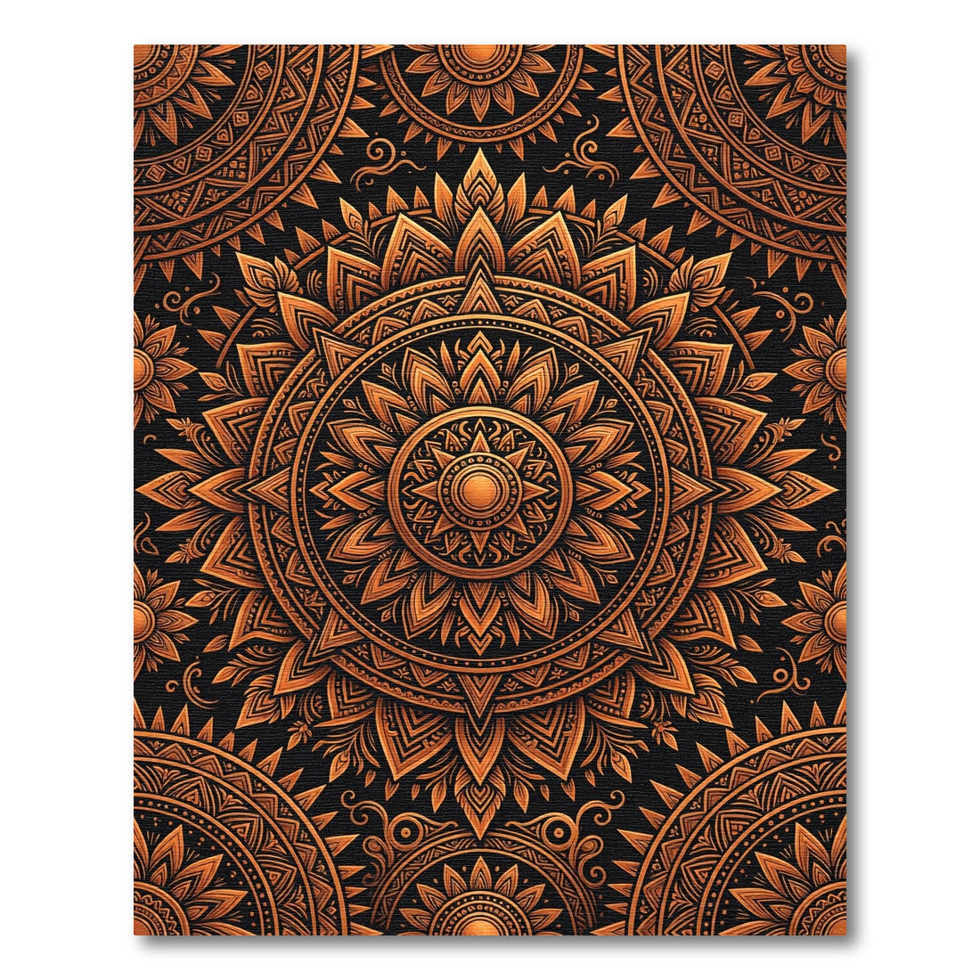 Golden Sunburst Ornate Copper Mandala Rug
