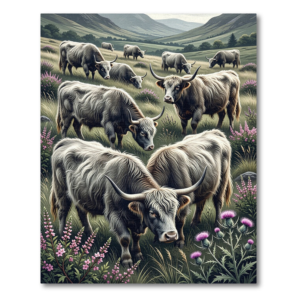 Highland Cattle Meadow Gray Landscape Rug