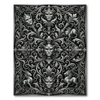Monochrome Baroque Mask Filigree Scrollwork Art Rug