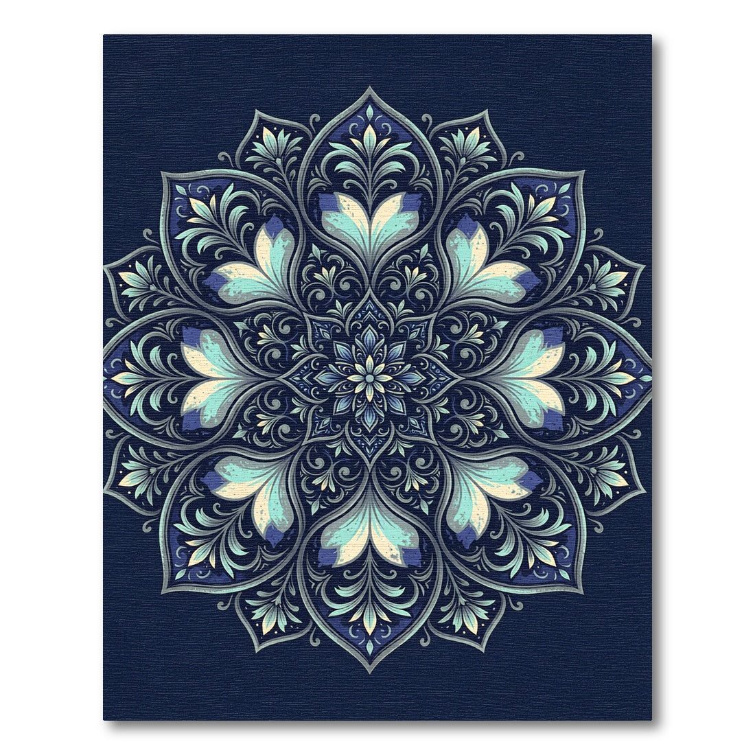 Elegant Navy Teal Floral Medallion Rug