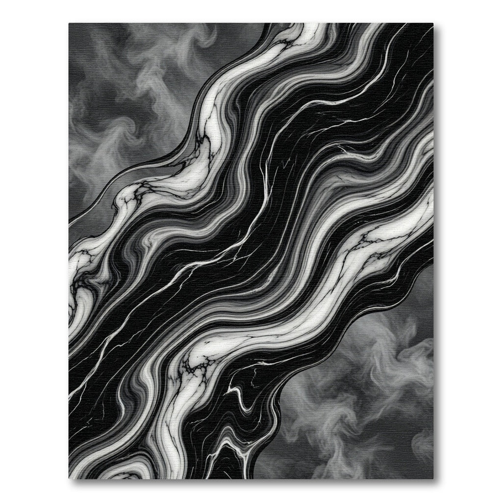 Luxurious Black White Marble Swirl Rug