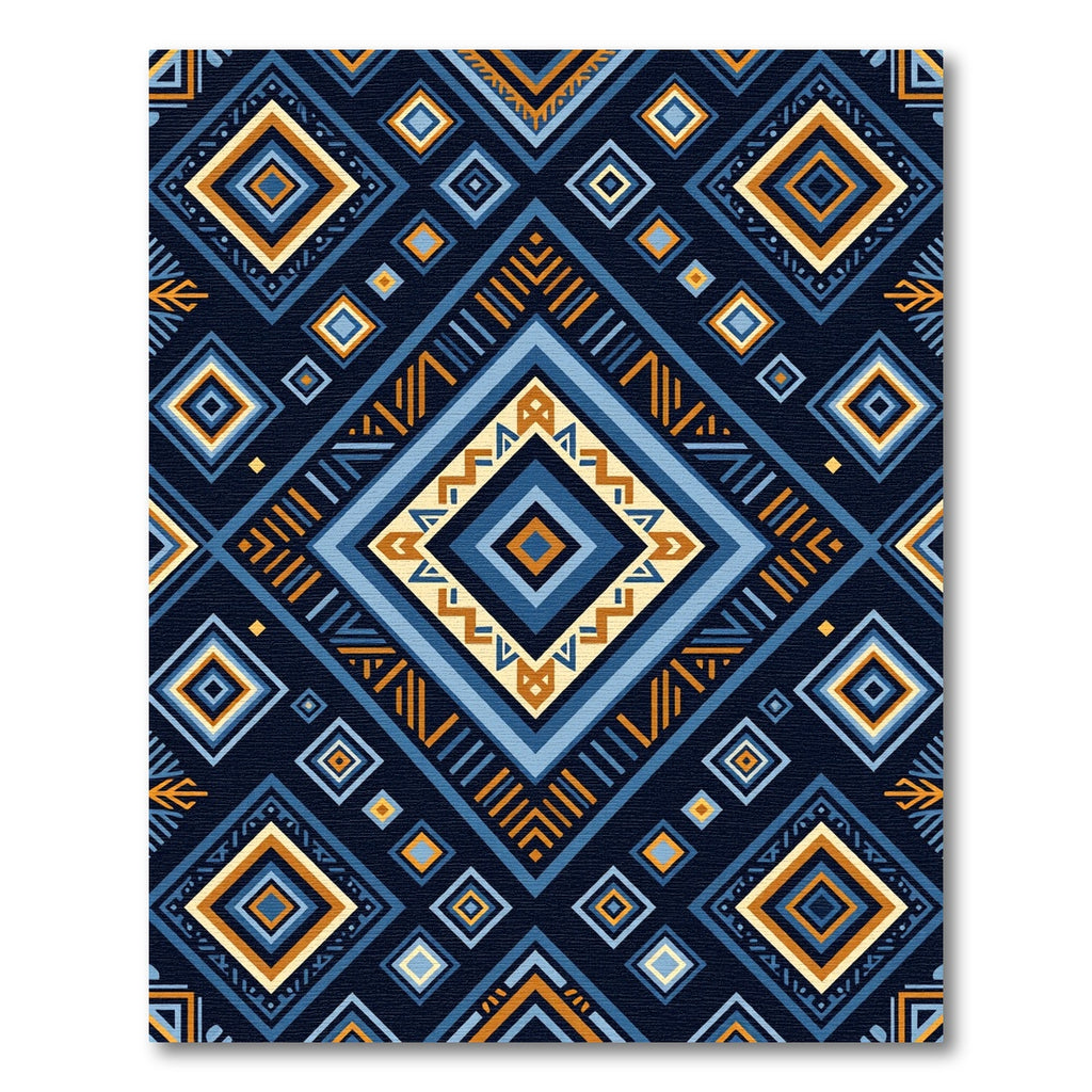 Navajo Blue Geometric Diamond Rug