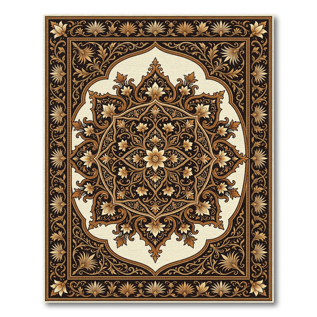 Elegant Dark Brown Ornate Floral Medallion Rug
