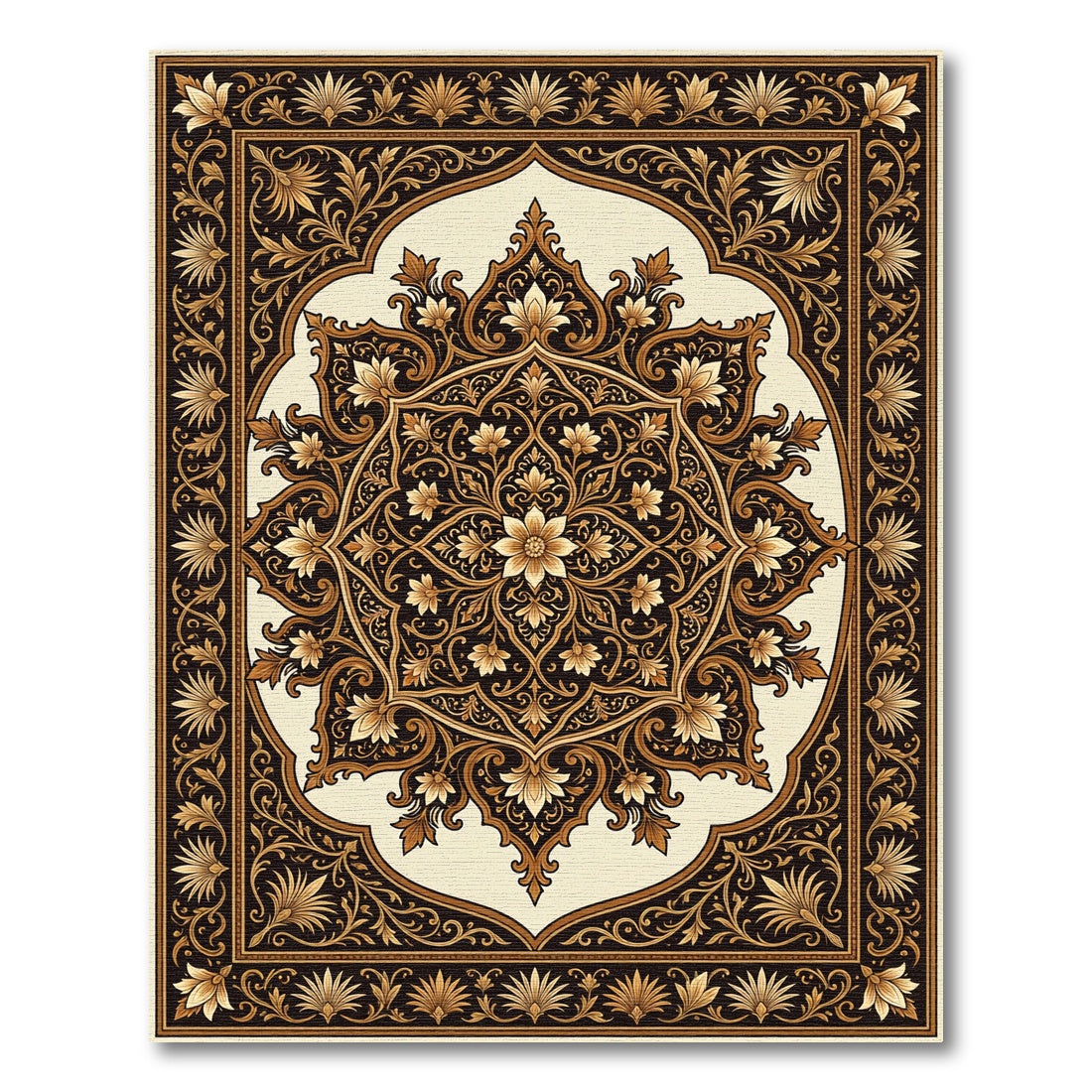 Elegant Dark Brown Ornate Floral Medallion Rug