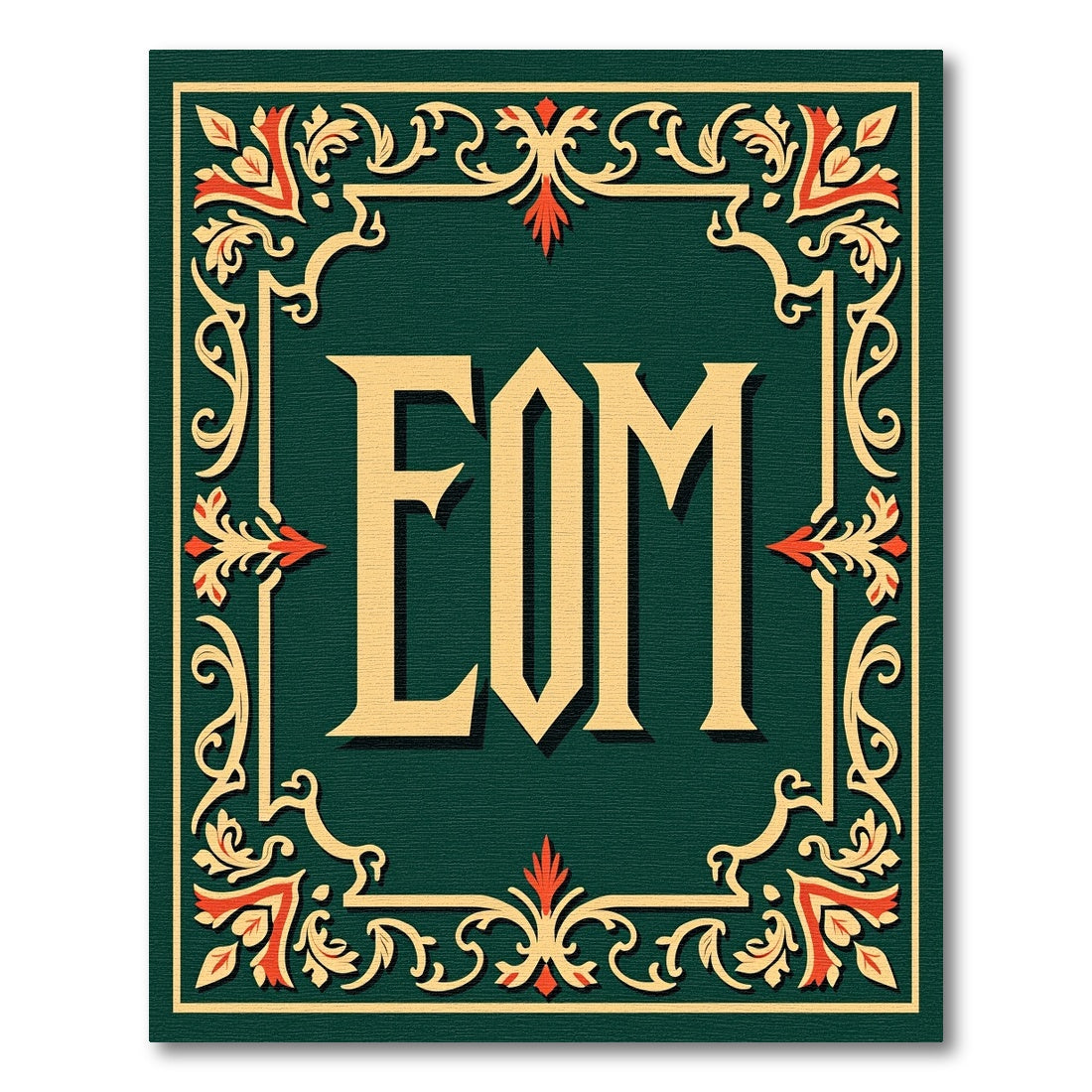 Ornate Gold Red Scrollwork Border EOM Rug