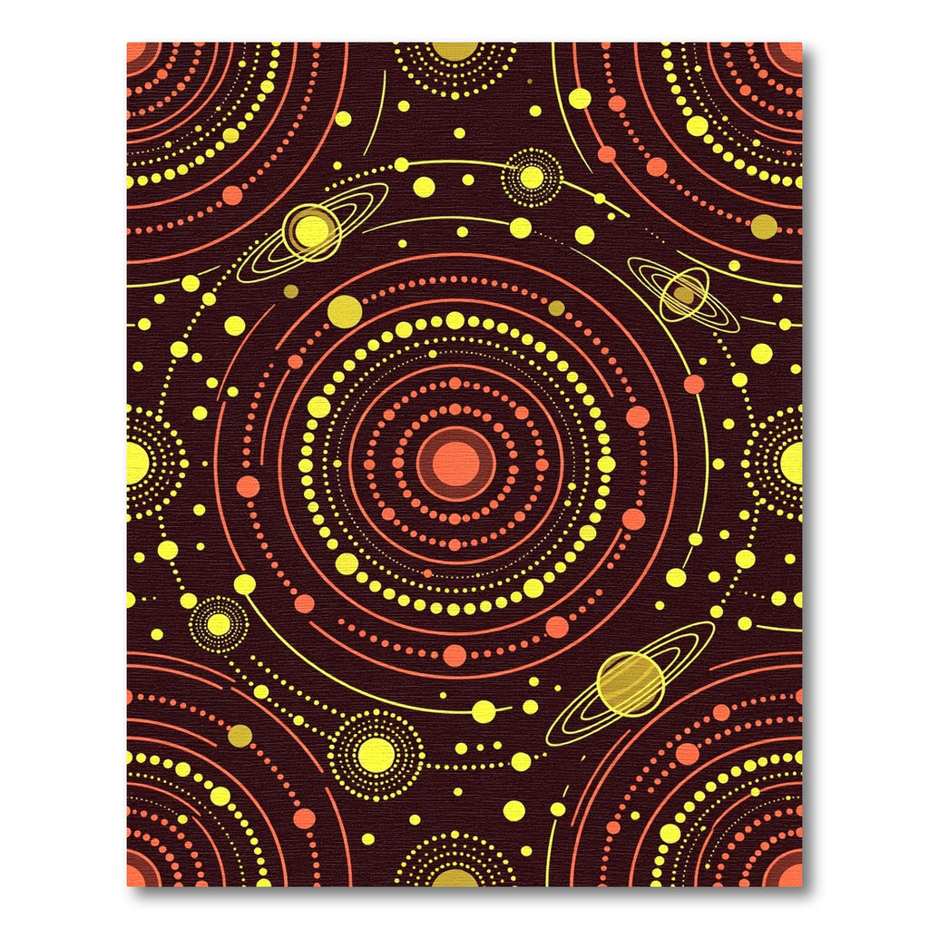 Cosmic Yellow Orange Orbit Circles Rug