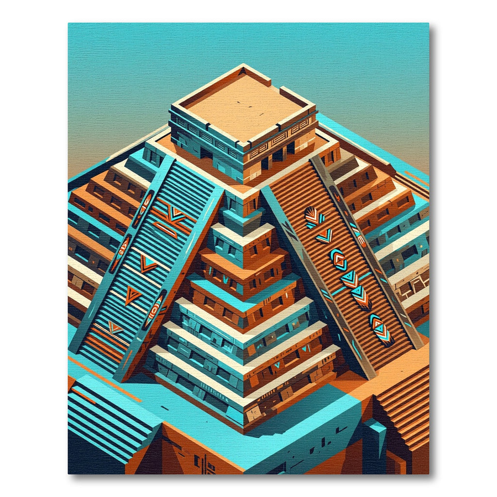 Isometric Aztec Pyramid Geometric Orange Teal Rug