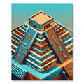 Isometric Aztec Pyramid Geometric Orange Teal Rug