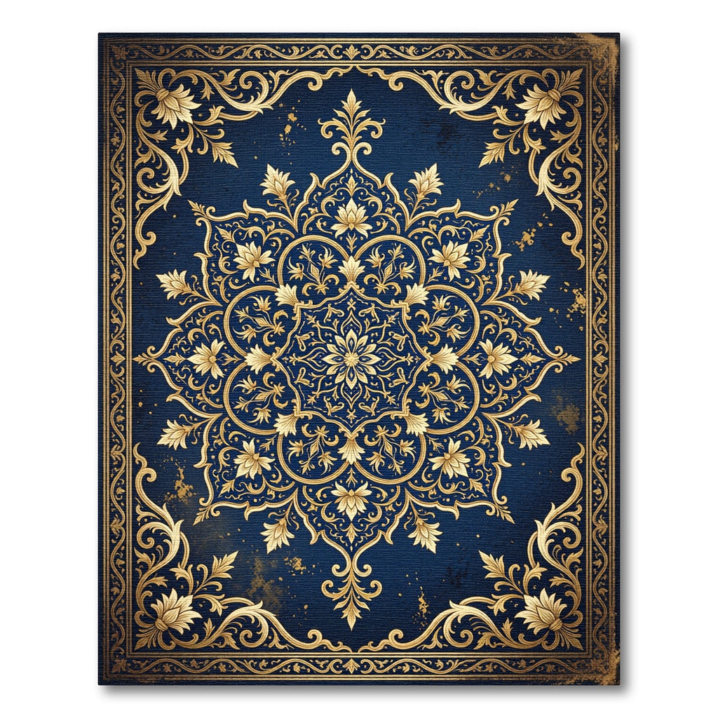 Ornate Navy and Gold Royal Mandala Rug