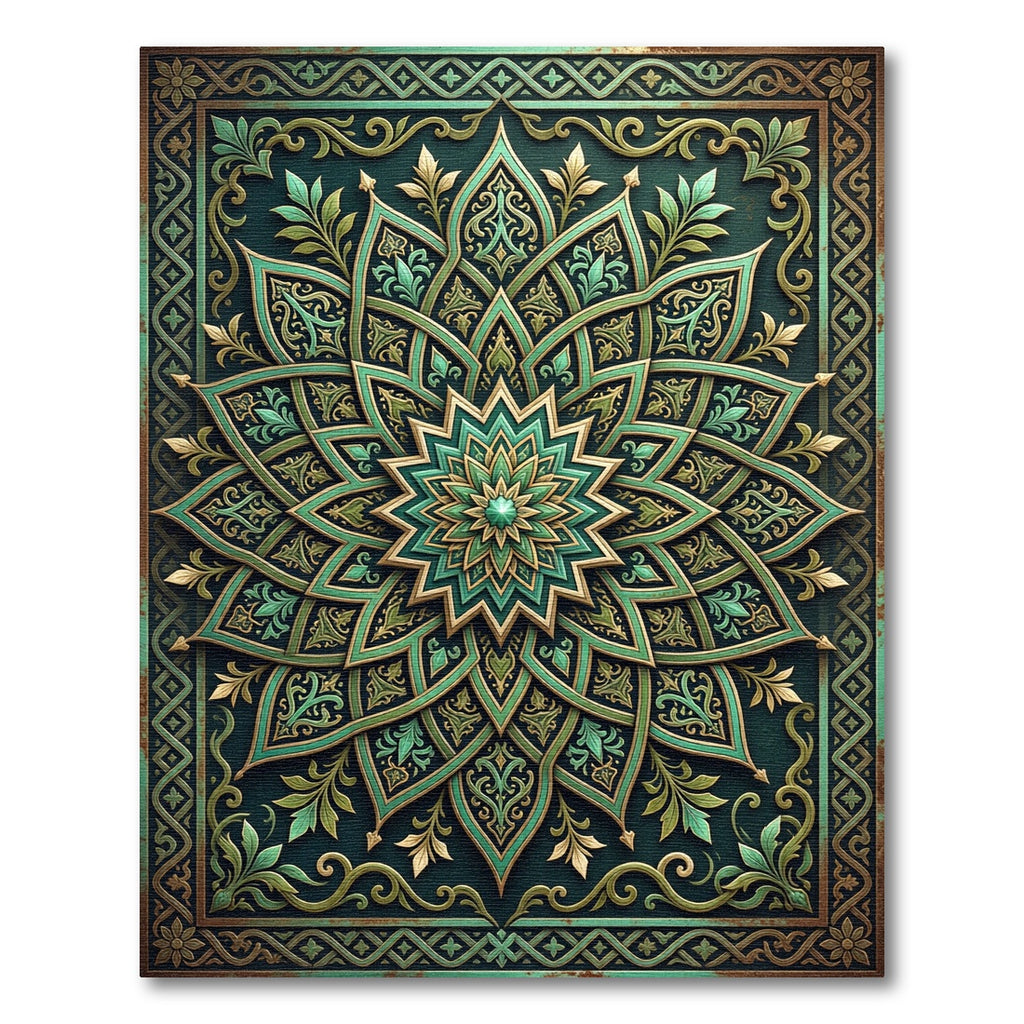 Ornate Emerald Floral Medallion Rug