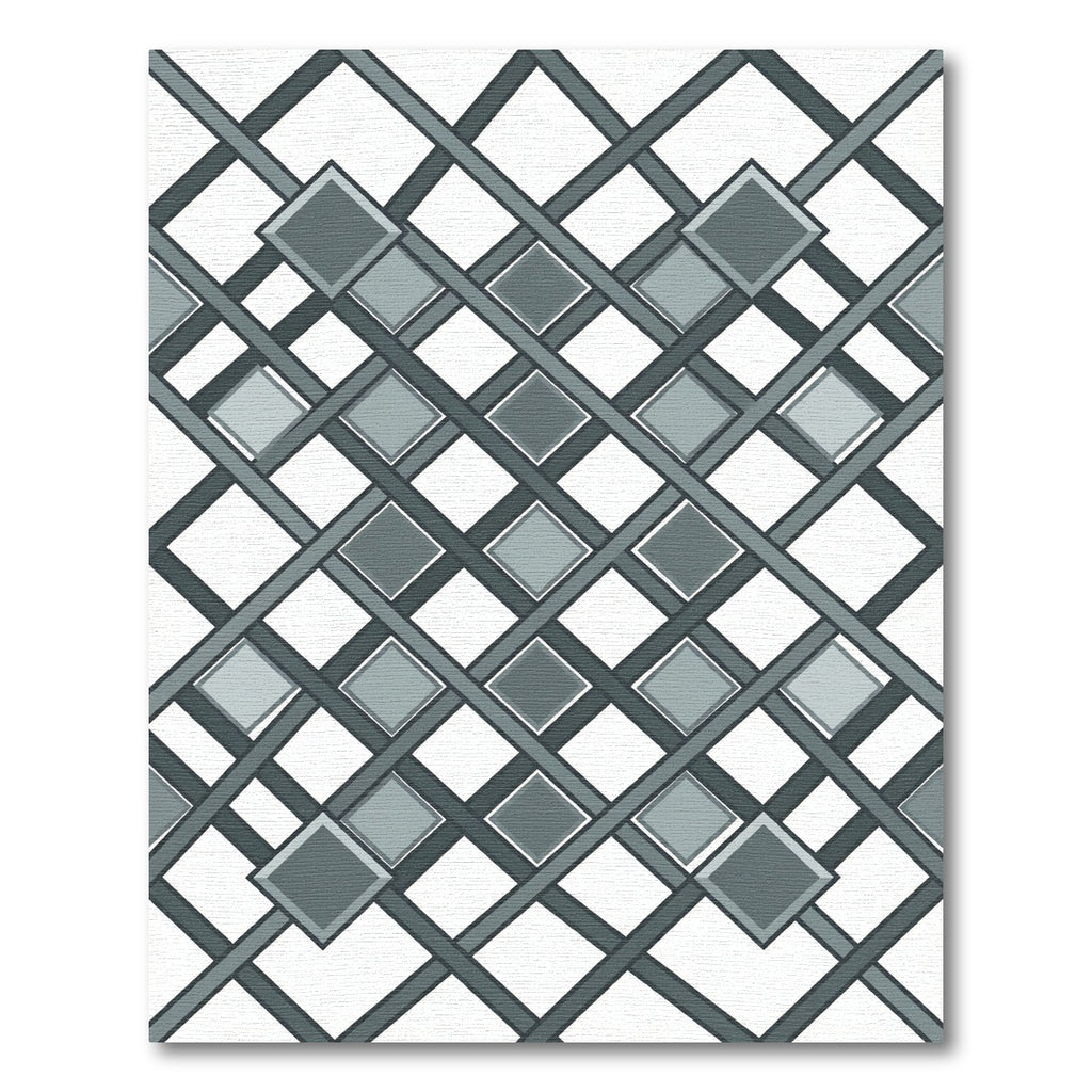 Sophisticated Slate Gray Geometric Diamond Grid Rug