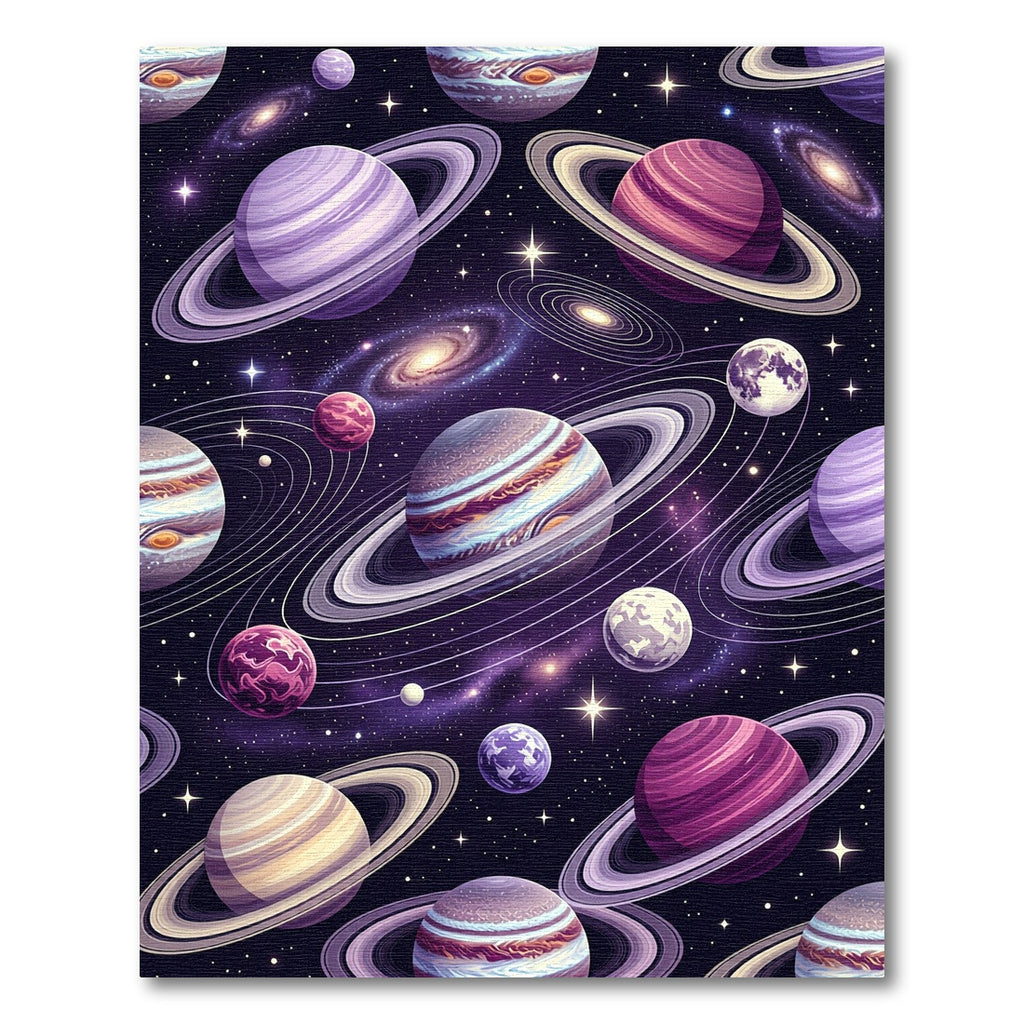 Cosmic Purple Planetary Orbit Galaxy Art Rug