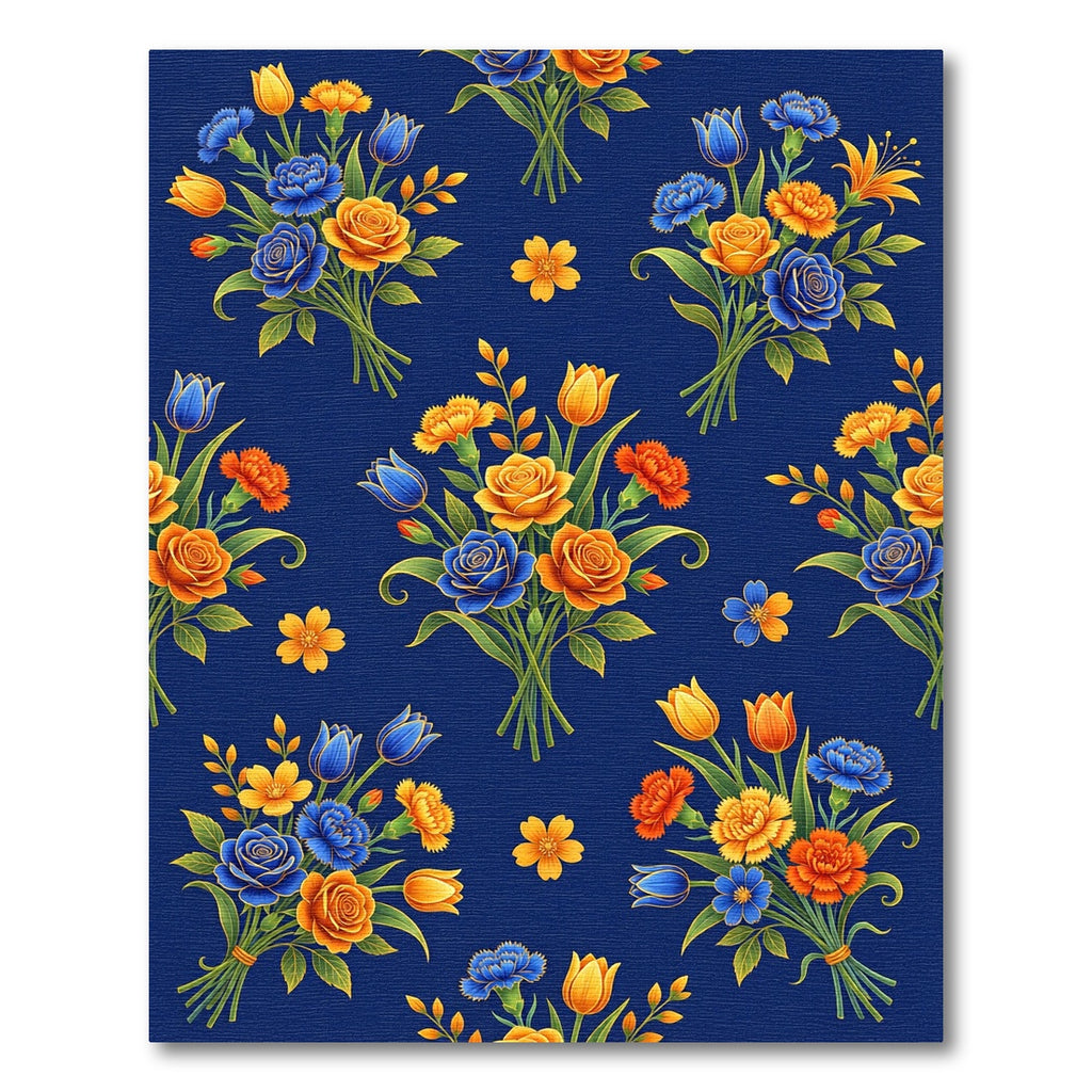 Vibrant Navy Floral Bouquet Golden Bloom Rug