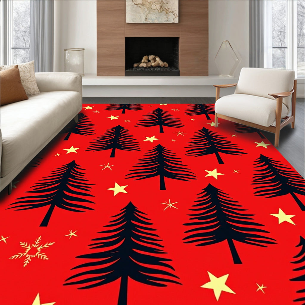 Festive Pine Tree Star Pattern Rug
